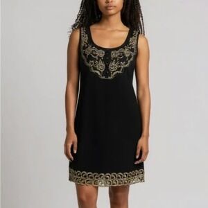 Free People Black Sleeveless‎ Mini Dress S Gold Embroidery Effortless Elegance